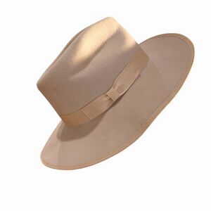 Gigi Pip Women's Fedora Hat Tan Wide Brim Ribbon Band One Size S/M 57